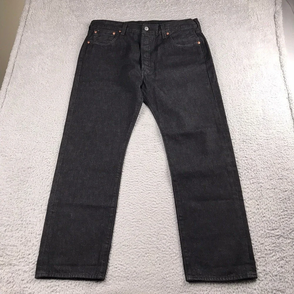 Levis 501 Original Selvedge Jeans Mens 36 (38x30) Black Premium Big E Denim